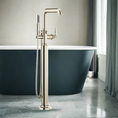 Brizo Invari Floor Mount Freestanding Tub Filler with Hand Shower, Brilliance Polished Nickel - T70176-PNLHP