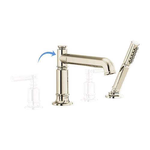 Brizo Invari Roman Tub Faucet Trim with Single-Function Handshower, Less Handles, Brilliance Polished Nickel - T67476-PNLHP