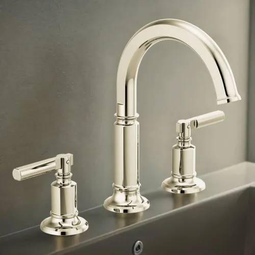 Brizo Invari Two-Handle Widespread Bathroom Faucet with Arc Spout, Deck-Mount, 1.2 GPM, Brilliance Polished Nickel - 65376LF-PNLHP-ECO