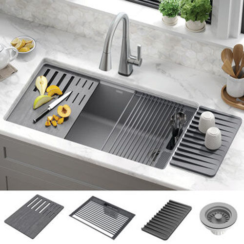 Delta Everest 33" x 22" x 9-5/8" Single Bowl Workstation Undermount Kitchen Sink, Dark Gray - 75B933-33S-DG