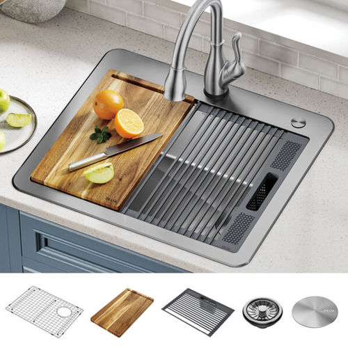 Delta Lorelai 25" x 22" x 9-1/2" Single Bowl Drop-in Workstation Kitchen Sink, Stainless Steel - 95A932-25S-SS