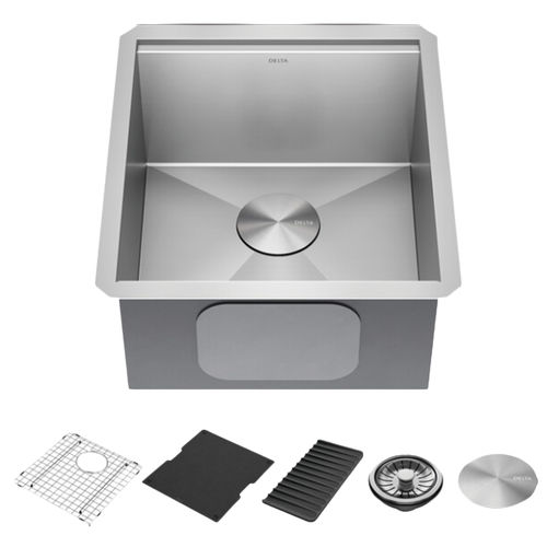 Delta Rivet 17 x 19 x 9-1/2 Single Bowl Undermount Workstation Bar Sink Kit, Stainless Steel - 95B9031-17S-SS