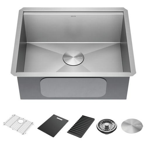 Delta Rivet 23 x 19 x 9-1/2 Single Bowl Undermount Workstation Kitchen Sink Kit, Stainless Steel - 95B9031-23S-SS