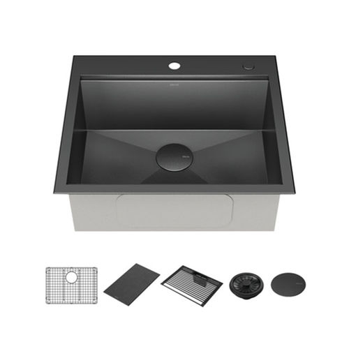Delta Rivet 25" x 22" x 9-1/2" Single Bowl Drop-in Workstation Kitchen Sink Kit, Gunmetal - 95A9031-T25S-GS