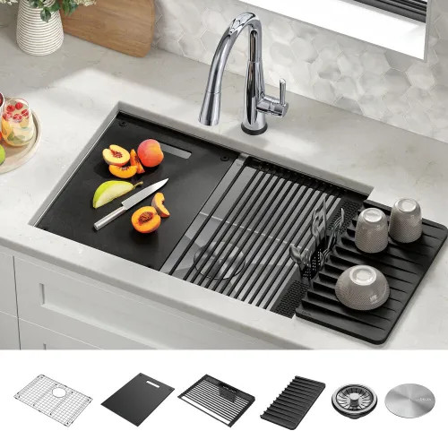 Delta Rivet 27 x 19 x 9-1/2 Single Bowl Undermount Workstation Kitchen Sink Kit, Stainless Steel - 95B931-27S-SS