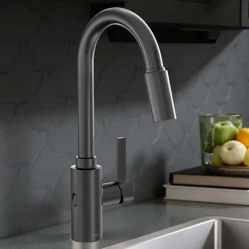 Moen Genta LX Single-Handle High Arc Pull-Down Kitchen Faucet w/ MotionSense Wave, 1.5 GPM, Matte Black - 7882EWBL