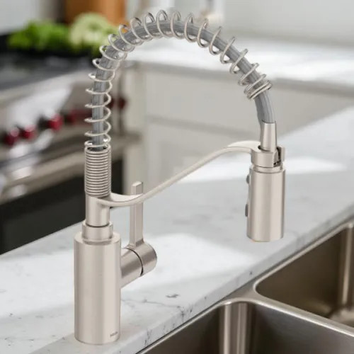 Moen Genta LX Single-Handle Pre-Rinse Spring Pulldown Kitchen Faucet, High Arc, 1.5 GPM, Spot Resist Stainless - 5926SRS