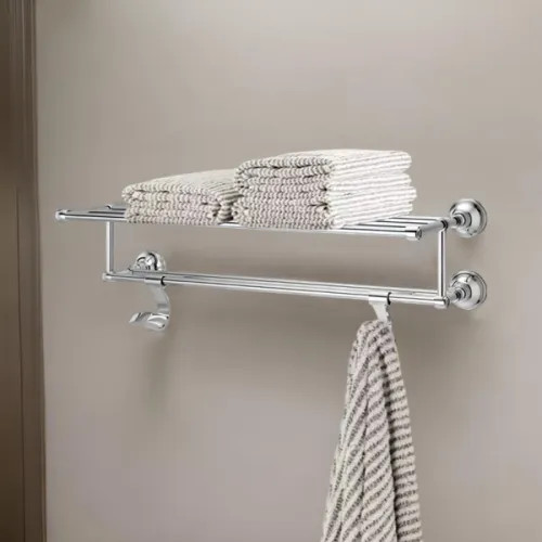 Pfister Tisbury 24in Towel Rack with Two Hanging Hooks, Premium Metal, Concealed Screw Installation, Polished Chrome - BTR-TB2C