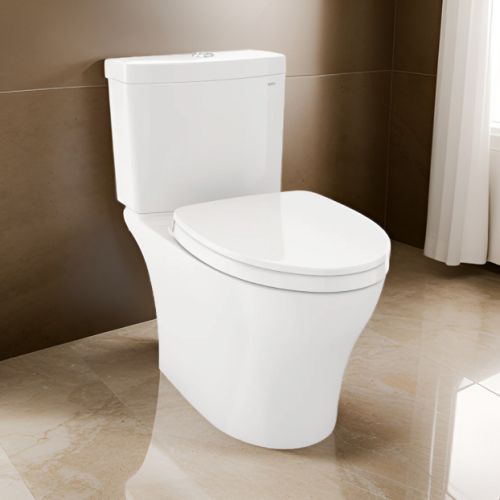 TOTO Aquia IV Two-Piece Toilet, Dual Flush 1.28 GPF and 0.9 GPF, WASHLET  Connection Ready, SoftClose Seat Included, Cotton White - MS446124CEMFGN#01