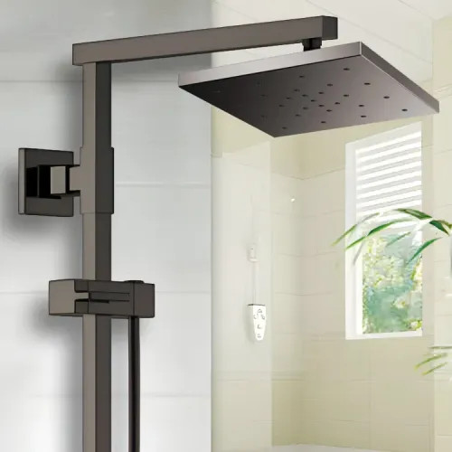 Brizo Essential 14" Raincan Shower Head, Square, Single-Function, H2Okinetic, Touch-Clean, 2.5 GPM, Brilliance Black Onyx - 81986-BNX-2.5