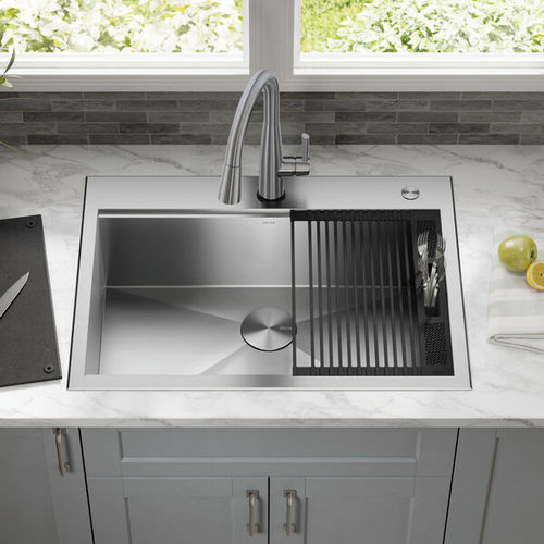 Delta Rivet 30" x 22" x 9-1/2" Single Bowl Drop-in Workstation Kitchen Sink Kit, Stainless Steel - 95A931-30S-SS