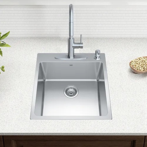 Franke Brookmore 20" x 21" Drop-In Single-Bowl Kitchen Sink, Four-Hole, Stainless Steel - BSL2120-9-4N (101.0636.981)