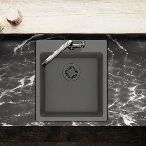 Franke Maris 17-5/16" x 19-11/16" Dual-Mount Single-Bowl Bar/Prep Sink, 3 Holes, Granite, Shadow Grey - MAG61015-SHG (114.0687.063)