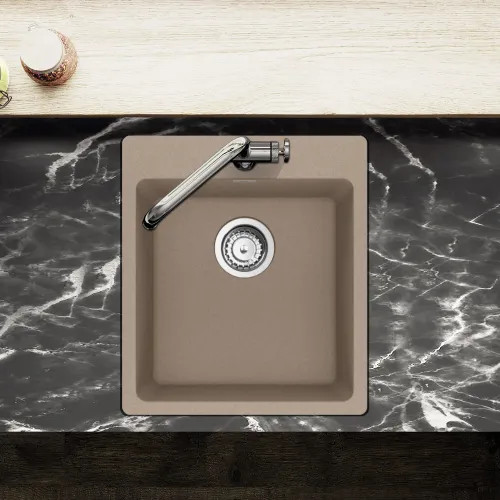 Franke Maris 17-5/16" x 19-11/16" Dual-Mount Single-Bowl Bar/Prep Sink w/ Basket Strainer, 3 Holes, Granite, Oyster - MAG61015-OYS-S (114.0687.210)