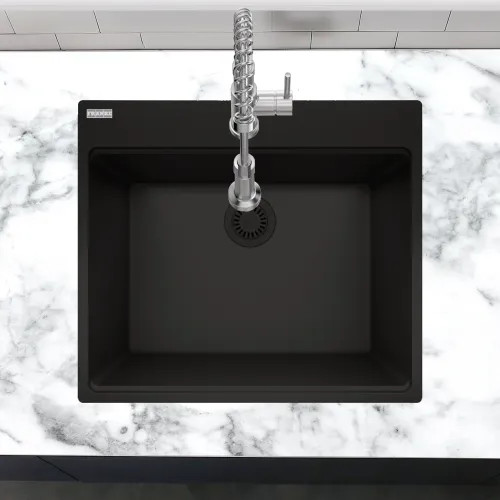 Franke Maris 25" x 22" Dual Mount Single-Bowl Laundry/Utility Sink, 5 Holes, Granite, Onyx - MAG61023L-ONY (114.0637.872)