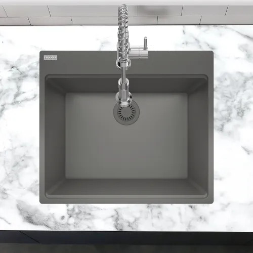 Franke Maris 25" x 22" Dual Mount Single-Bowl Laundry/Utility Sink, 5 Holes, Granite, Shadow Grey - MAG61023L-SHG (114.0637.873)