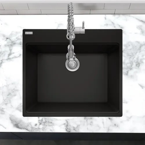Franke Maris 25" x 22" Dual Mount Single-Bowl Laundry/Utility Sink w/ Basket Strainer, 5 Holes, Granite, Onyx - MAG61023L-ONY-S (114.0637.912)