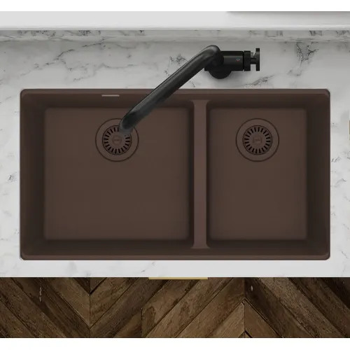 Franke Maris 31" x 18" Undermount Double-Bowl Kitchen Sink, 60/40 Split, Low Divide, Granite, Mocha - MAG1601611LD-MOC