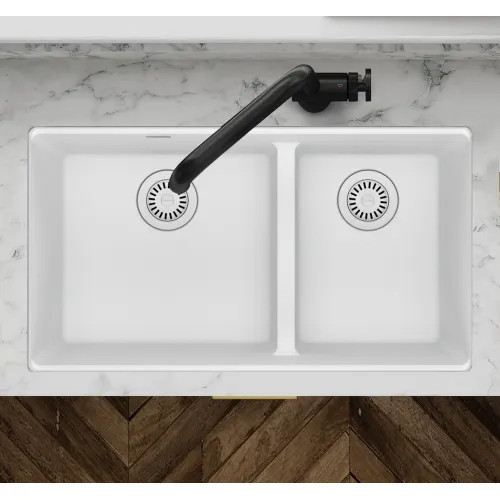 Franke Maris 31" x 18" Undermount Double-Bowl Kitchen Sink, 60/40 Split, Low Divide, Granite, Polar White - MAG1601611LD-PWT (125.0687.083)