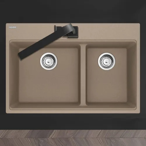 Franke Maris 31" x 20" Drop-in Double Bowl Kitchen Sink w/ Basket Strainer, Low-Divide, 60/40 Split, 5 Holes, Granite, Oyster - MAG6601611LD-OYS-S (114.0687.238)