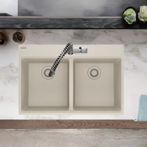 Franke Maris 31" x 21" Drop-in Double Bowl Kitchen Sink, 7 Holes, Granite, Champagne - MAG6201414-CHA (114.0687.071)
