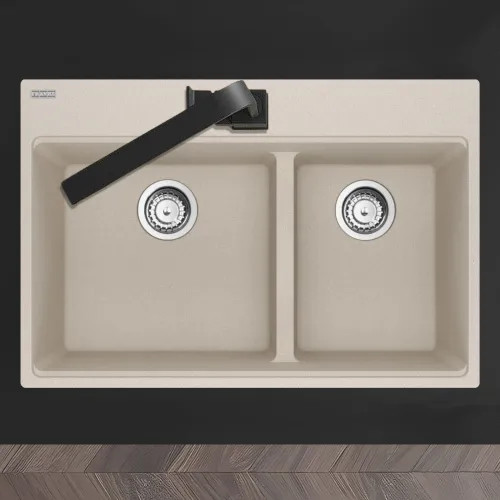 Franke Maris 31" x 21" Drop-in Double Bowl Kitchen Sink, Low-Divide, 60/40 Split, 5 Holes, Granite, Champagne - MAG6601611LD-CHA (114.0687.085)