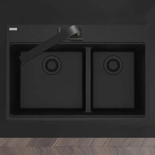 Franke Maris 31" x 21" Drop-in Double Bowl Kitchen Sink, Low-Divide, 60/40 Split, 5 Holes, Granite, Matte Black - MAG6601611LD-MBK (114.0687.086)