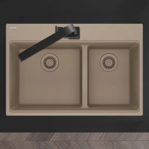 Franke Maris 31" x 21" Drop-in Double Bowl Kitchen Sink, Low-Divide, 60/40 Split, 5 Holes, Granite, Oyster - MAG6601611LD-OYS (114.0687.089)