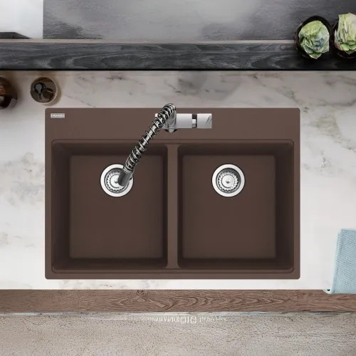 Franke Maris 31" x 21" Drop-in Double Bowl Kitchen Sink w/ Basket Strainer, 7 Holes, Granite, Mocha - MAG6201414-MOC-S (114.0687.222)