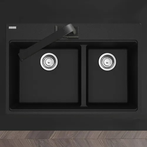 Franke Maris 31" x 21" Drop-in Double Bowl Kitchen Sink w/ Basket Strainer, Low-Divide, 60/40 Split, Granite, Matte Black - MAG6601611LD-MBK-S (114.0687.235)