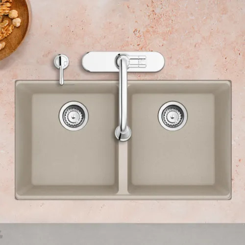 Franke Maris 33" x 19" Undermount Double-Bowl Kitchen Sink w/ Basket Strainer, Granite, Champagne - MAG1201515-CHA-S (125.0687.120)