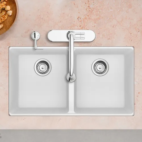 Franke Maris 33" x 19" Undermount Double-Bowl Kitchen Sink w/ Basket Strainer, Granite, Polar White - MAG1201515-PWT-S (125.0687.125)