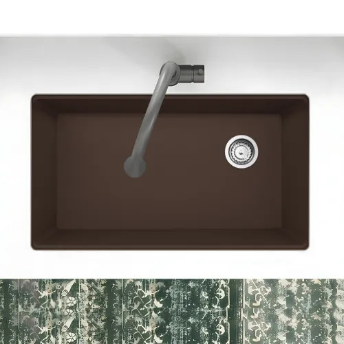 Franke Maris 33" x 19" Undermount Single-Bowl Kitchen Sink w/ Basket Strainer, Granite, Mocha - MAG11031OW-MOC-S (125.0688.144)