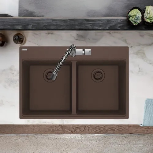 Franke Maris 33" x 22" Drop-in Double Bowl Kitchen Sink, 50/50 Split, 7 Holes, Granite, Mocha - MAG6201515-MOC (114.0686.996)