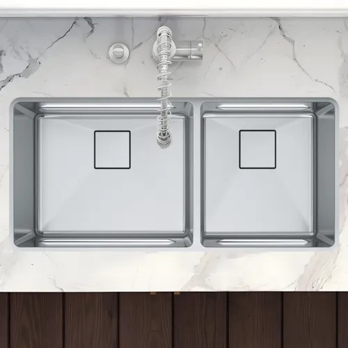 Franke Pescara 41" x 18" Undermount Double-Bowl Kitchen Sink Kit, Stainless Steel, Pearl - PTX160-40 (122.0638.283)