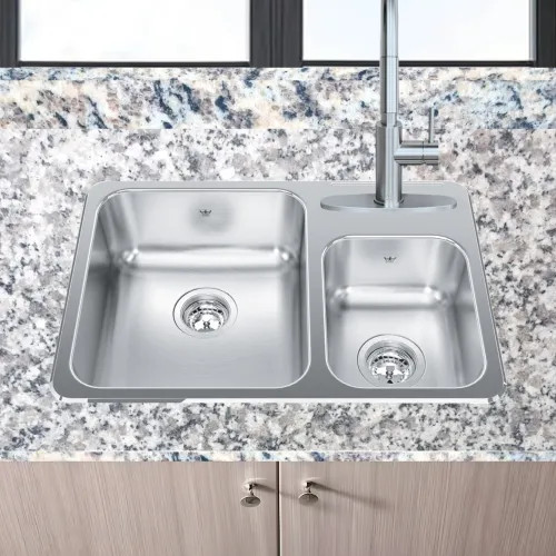 Franke Steel Queen 26-1/2" x 18" Drop-in Double-Bowl Kitchen Sink, 3 Holes, 70/30 Split, Stainless Steel - QCMA1826-7-3N (101.0620.233)