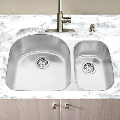 Franke Steel Queen 31-1/2" x 21" Drop-In Double Bowl Kitchen Sink, 60/40 Split, Stainless Steel - QDC2031R-8-1N