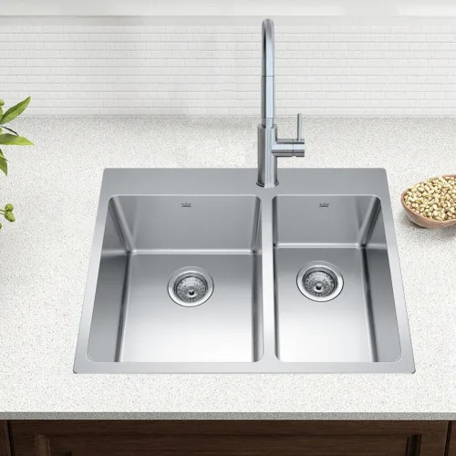 Franke Brookmore 27" x 21" Drop-In Double-Bowl Stainless Steel Kitchen Sink, 70/30 Split, Single Hole, Stainless Steel - BCL2127R-9-1N (101.0636.943)