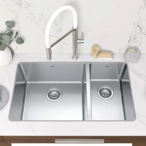 Franke Brookmore 30-1/2" x 18-1/8" Undermount Double-Bowl Kitchen Sink, 70/30 Split, Stainless Steel - BCU1831R-9N (122.0637.629)