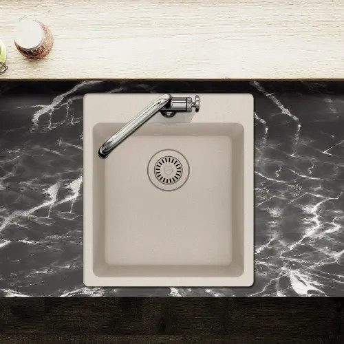 Franke Maris 17-5/16" x 19-11/16" Dual-Mount Single-Bowl Bar/Prep Sink, 3 Holes, Granite, Champagne - MAG61015-CHA (114.0687.057)