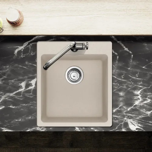 Franke Maris 17-5/16" x 19-11/16" Dual-Mount Single-Bowl Bar/Prep Sink w/ Basket Strainer, 3 Holes, Granite, Champagne - MAG61015-CHA-S (114.0687.206)