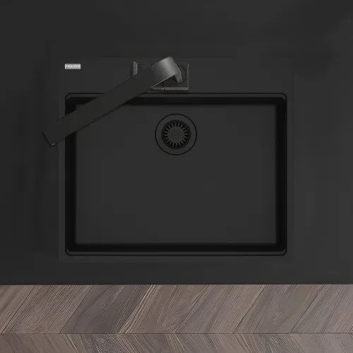 Franke Maris 25" x 22" Drop-in Single-Bowl Kitchen Sink, 5 Holes, Granite, Matte Black - MAG61023-MBK (114.0687.044)