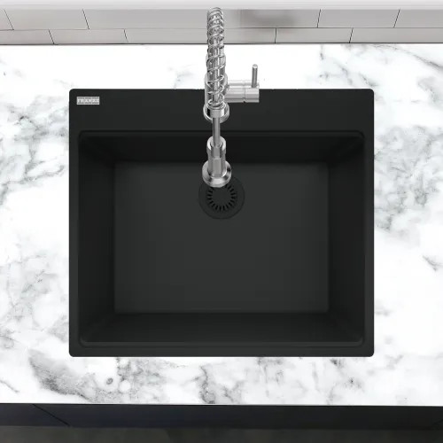 Franke Maris 25" x 22" Dual Mount Single-Bowl Laundry/Utility Sink, 5 Holes, Granite, Matte Black - MAG61023L-MBK (114.0637.878)