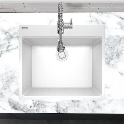 Franke Maris 25" x 22" Dual Mount Single-Bowl Laundry/Utility Sink, 5 Holes, Granite, Polar White - MAG61023L-PWT (114.0637.874)