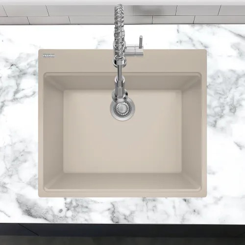 Franke Maris 25" x 22" Dual Mount Single-Bowl Laundry/Utility Sink w/ Basket Strainer, 5 Holes, Granite, Champagne - MAG61023L-CHA-S (114.0637.917)