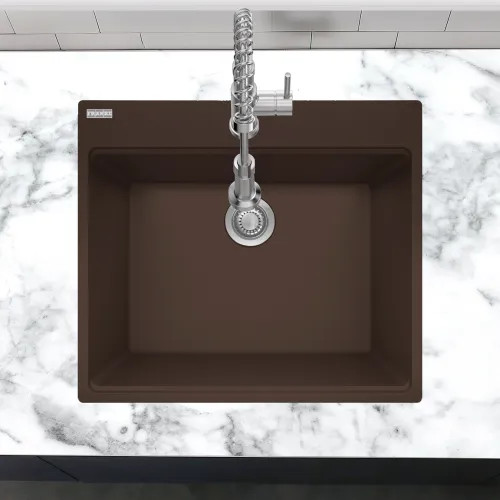 Franke Maris 25" x 22" Dual Mount Single-Bowl Laundry/Utility Sink w/ Basket Strainer, 5 Holes, Granite, Mocha - MAG61023L-MOC-S (114.0688.146)
