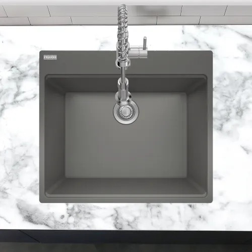 Franke Maris 25" x 22" Dual Mount Single-Bowl Laundry/Utility Sink w/ Basket Strainer, 5 Holes, Granite, Shadow Grey - MAG61023L-SHG-S (114.0637.913)
