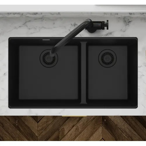 Franke Maris 31" x 18" Undermount Double-Bowl Kitchen Sink, 60/40 Split, Low Divide, Granite, Matte Black - MAG1601611LD-MBK (125.0687.079)