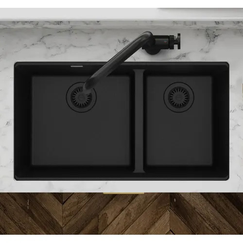 Franke Maris 31" x 18" Undermount Double-Bowl Kitchen Sink, 60/40 Split, Low Divide, Granite, Onyx - MAG1601611LD-ONY (125.0687.081)