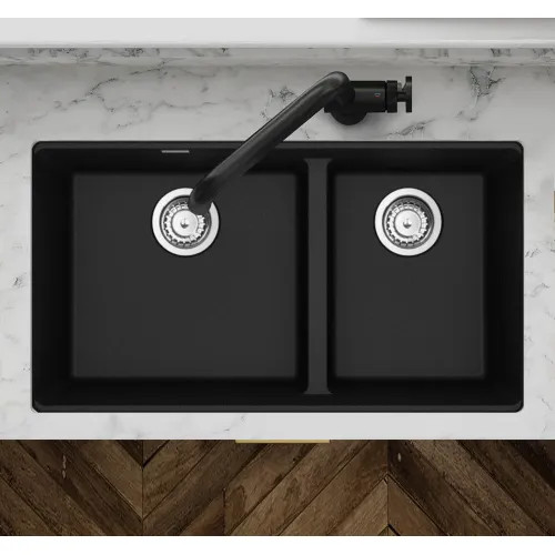 Franke Maris 31" x 18" Undermount Double-Bowl Kitchen Sink w/ Basket Strainer, 60/40 Split, Low Divide, Granite, Onyx - MAG1601611LD-ONY-S (125.0687.230 )